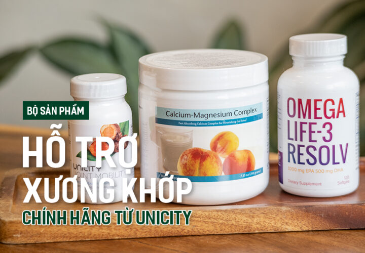 Bộ sản phẩm hỗ trợ xương khớp chính hãng từ Unicity: Joint Mobility, Calcium Magnesium Complex, Omega Life-3 Resolv 01