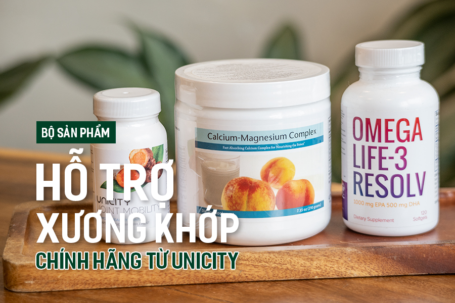 Bộ sản phẩm hỗ trợ xương khớp chính hãng từ Unicity: Joint Mobility, Calcium Magnesium Complex, Omega Life-3 Resolv, PlansbyAnh